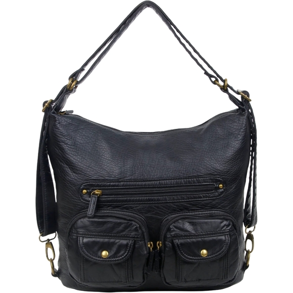 Convertible crossbody backpack in navy blue